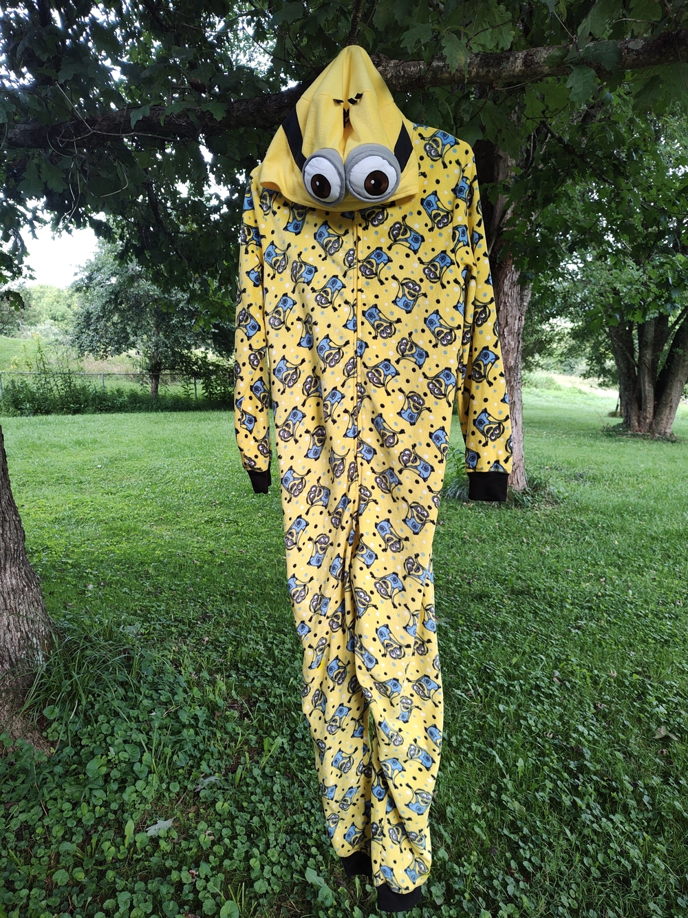 Yellow Minion-Pattern Hooded One-Piece Pajamas/Jumpsuit With Cool Hood